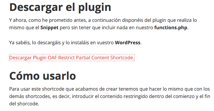 Plugin OAF Restrict Partial Content Shortcode